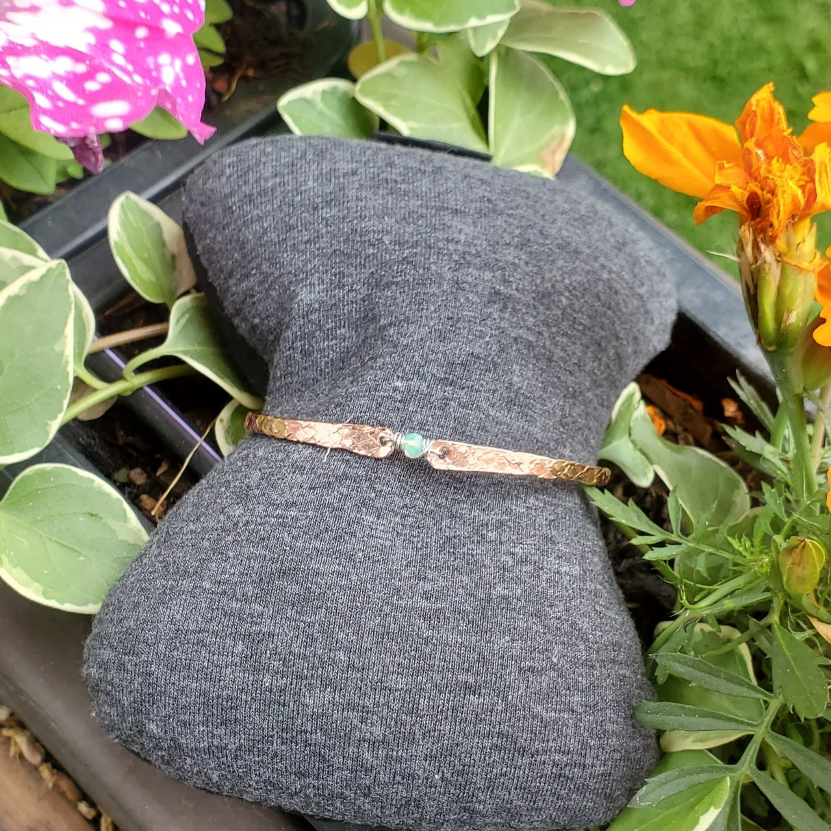 Bestselling Copper Brides Mag Bangle wire wrapped with AAA+ Ethiopian Opal from Alexa Martha Designs