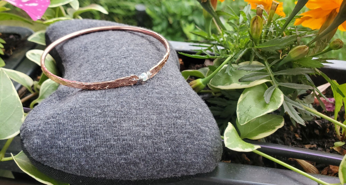 Bestselling Copper Brides Mag Bangle wire wrapped with AAA+ Ethiopian Opal from Alexa Martha Designs