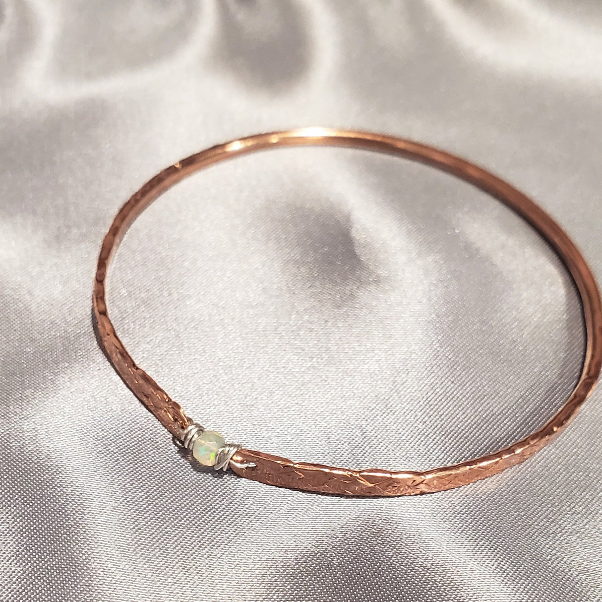 Bestselling Copper Brides Mag Bangle wire wrapped with AAA+ Ethiopian Opal from Alexa Martha Designs