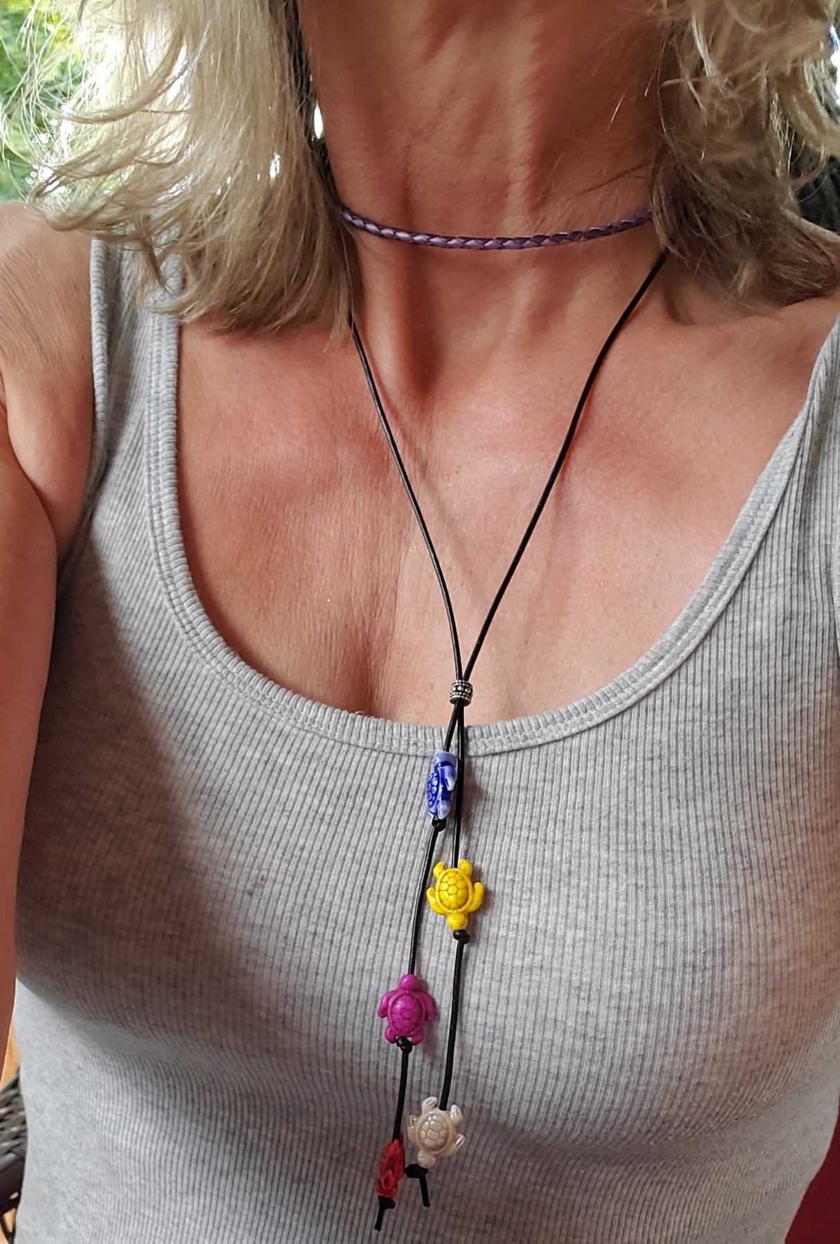 Handmade Black Leather Colored Ceramic Talking Turtle Bolo Necklace from Alexa Martha Designs