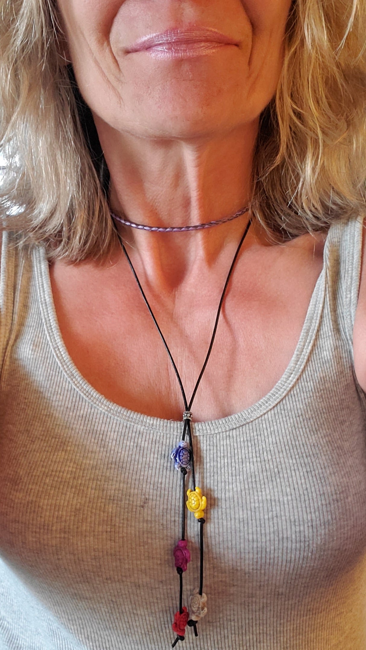 Handmade Black Leather Colored Ceramic Talking Turtle Bolo Necklace from Alexa Martha Designs