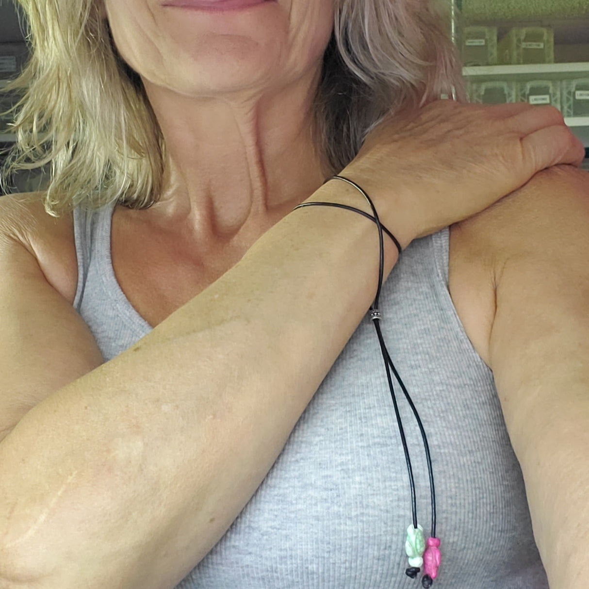 Handmade Black Leather Colored Ceramic Talking Turtle Bolo Necklace from Alexa Martha Designs
