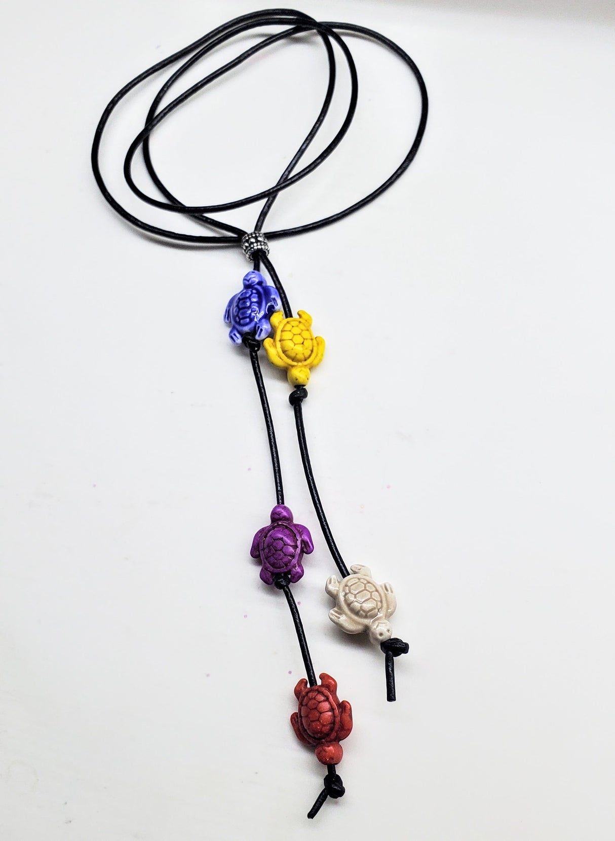 Handmade Black Leather Colored Ceramic Talking Turtle Bolo Necklace from Alexa Martha Designs