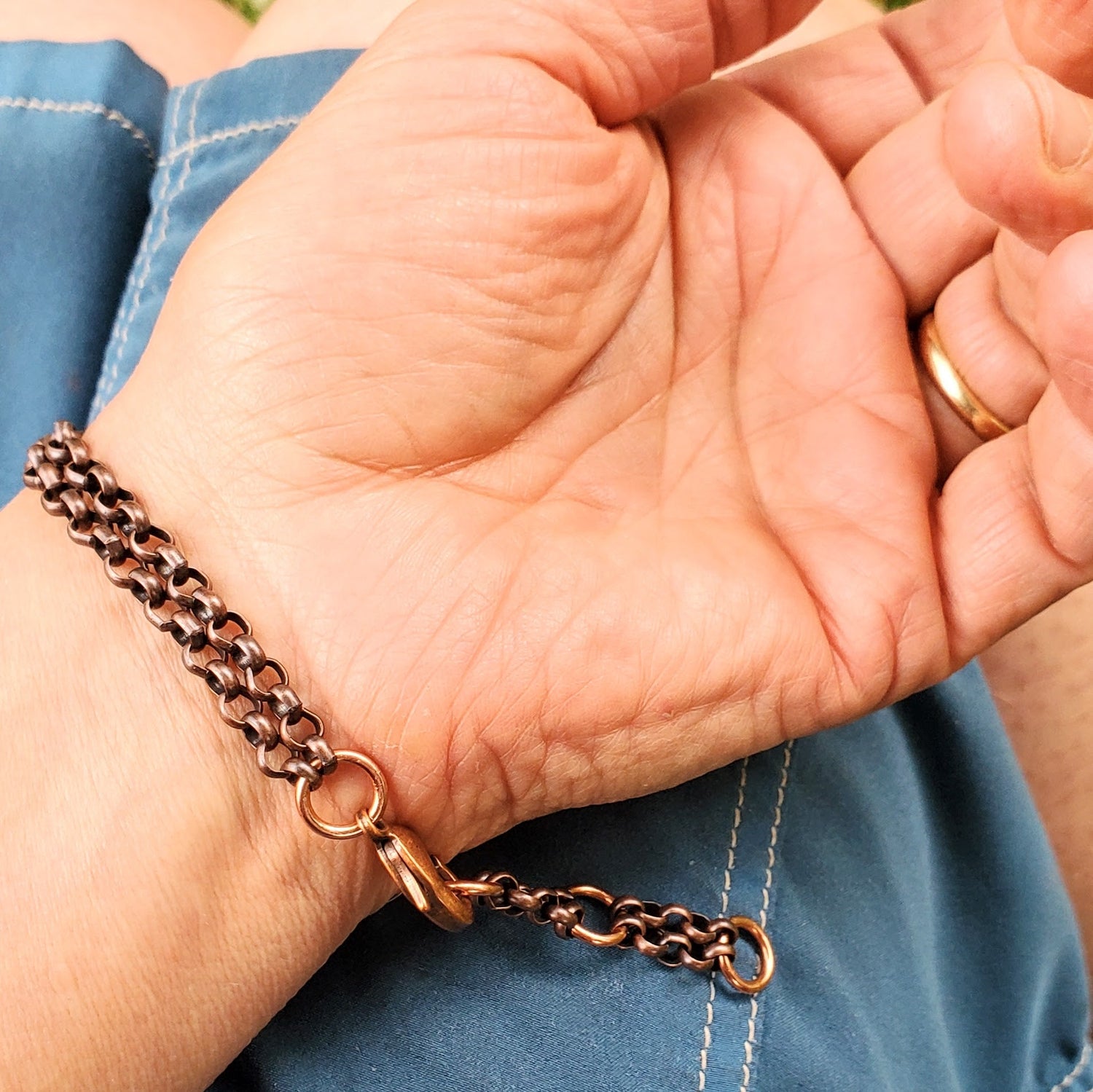 Adjustable Handmade Sculpted Copper Channel Silver Mesh Cuff Bracelet from Alexa Martha Designs