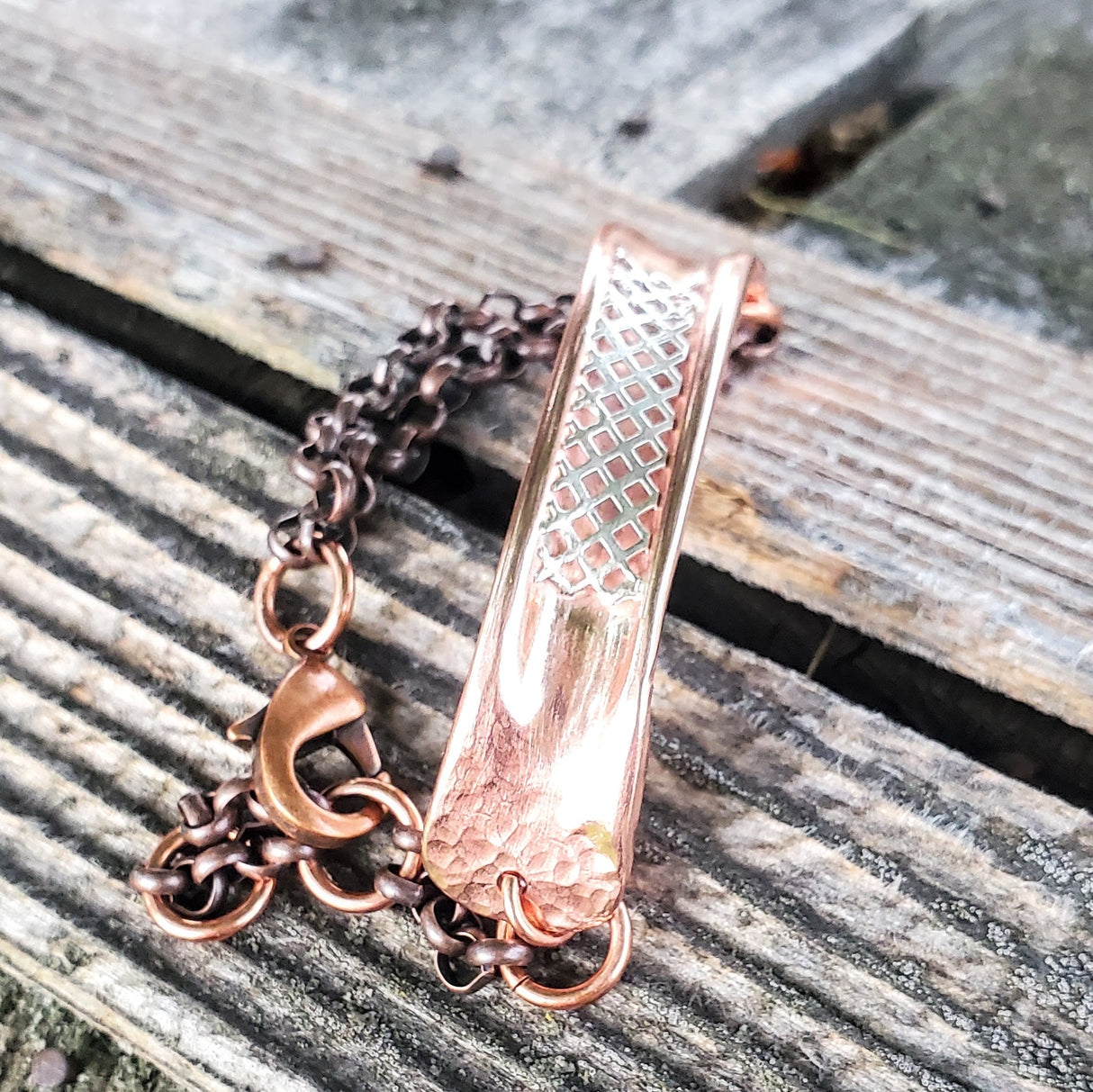 Adjustable Handmade Sculpted Copper Channel Silver Mesh Cuff Bracelet from Alexa Martha Designs