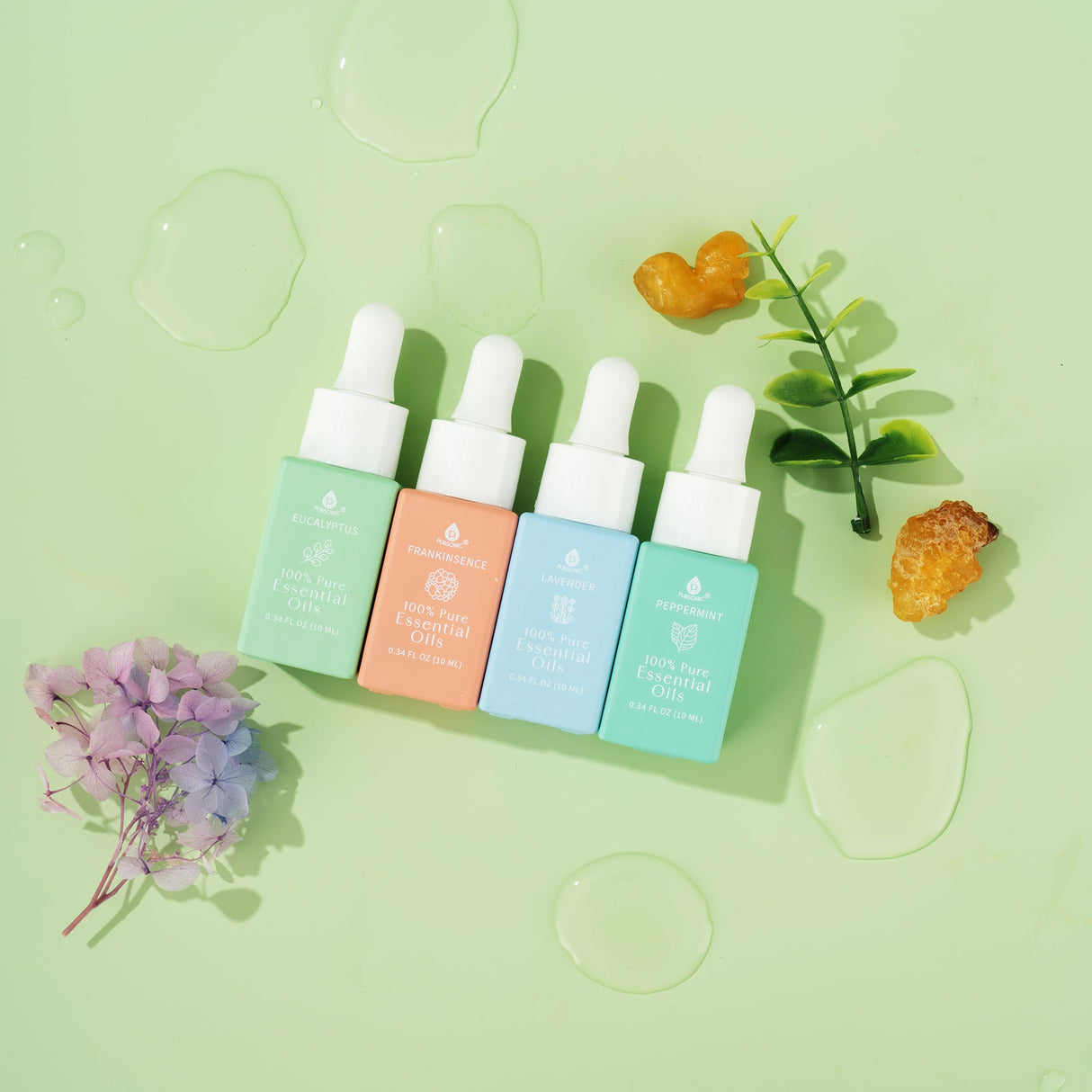 100% Pure Natural Essence Essential Oils – Nature’s Healing Power with Eucalyptus, Frankincense, Lavender, and Peppermint from Pursonic