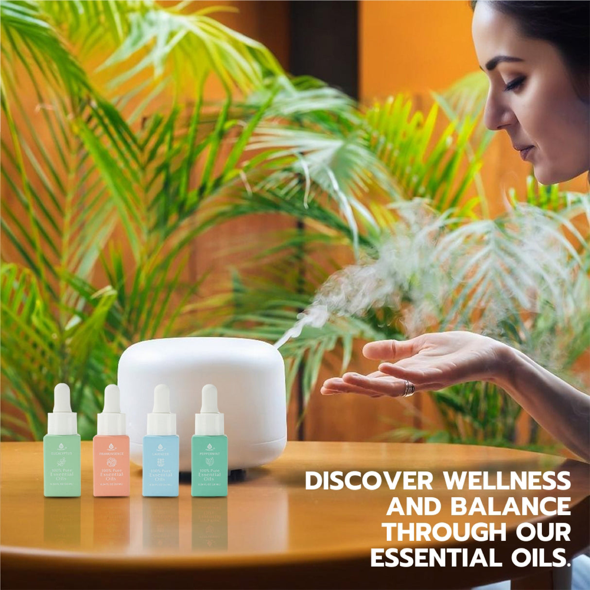 100% Pure Natural Essence Essential Oils – Nature’s Healing Power with Eucalyptus, Frankincense, Lavender, and Peppermint from Pursonic