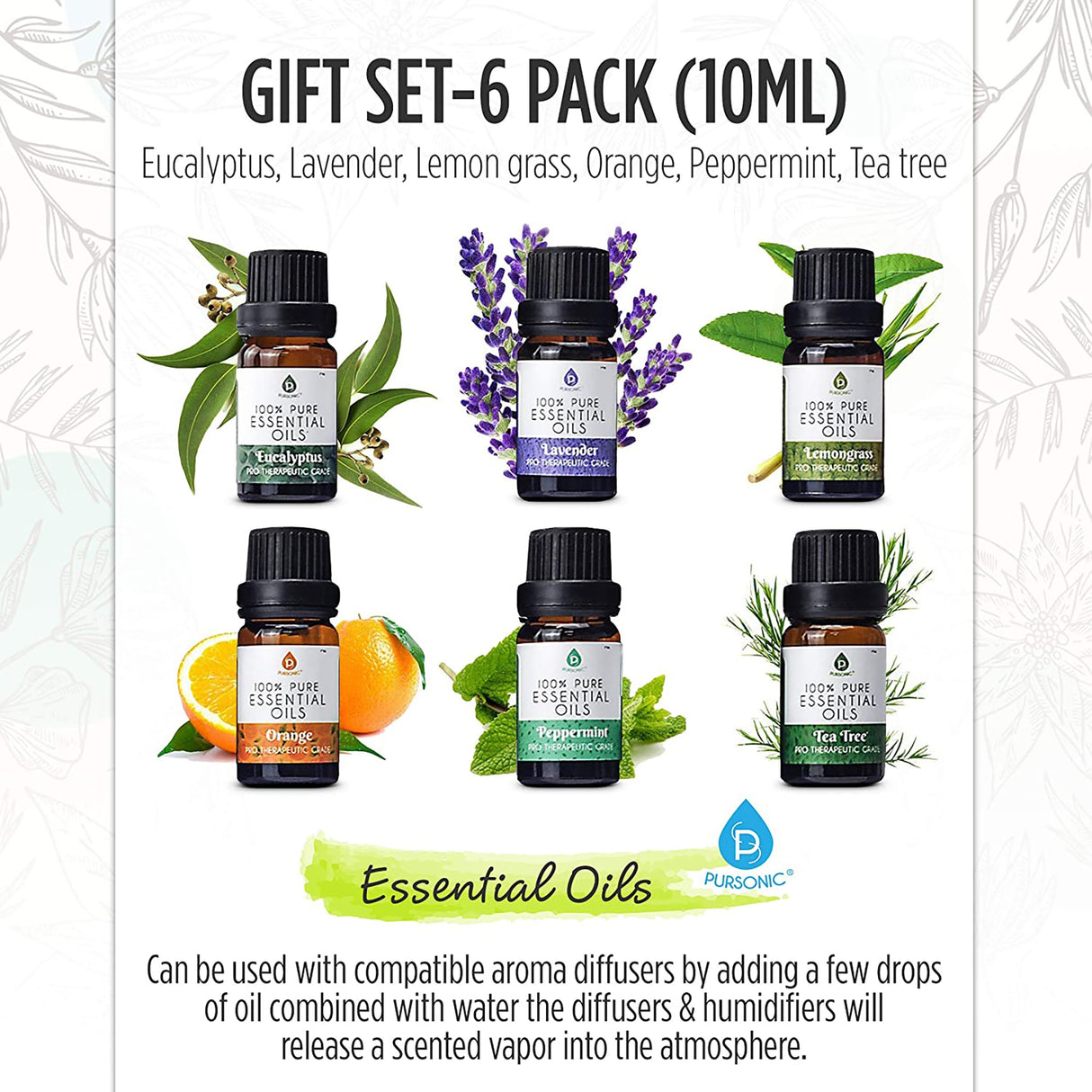 3-in-1 Salt Diffuser & 6 Pack Essential Oil Set from Pursonic