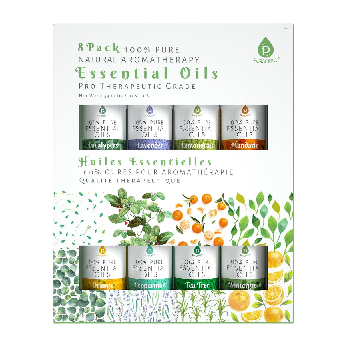 8 pack of 100% Pure Essential Aromatherapy Oils from Pursonic