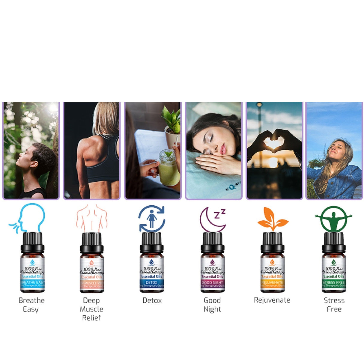 6 Pack of 100% Pure Essential Aromatherapy Oils Blends from Pursonic