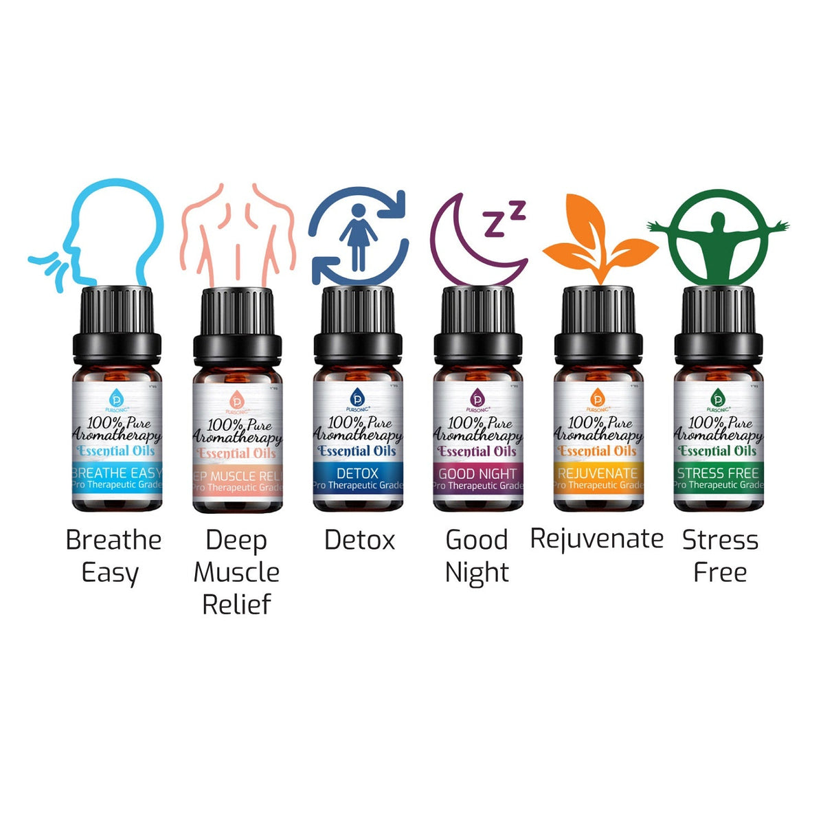 6 Pack of 100% Pure Essential Aromatherapy Oils Blends from Pursonic