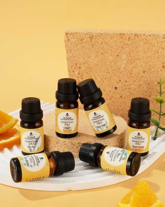 Pet-Friendly Aromatherapy Essential Oils Collection - Cedarwood, Chamomile, Frankincense, Ginger, Lavender, and Rosemary from Pursonic