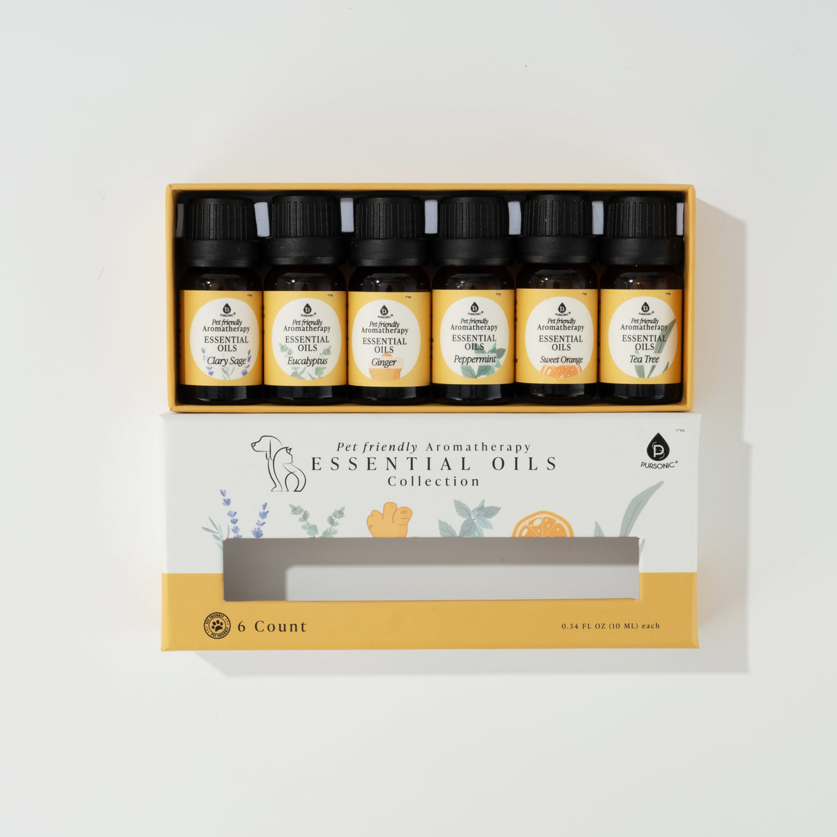 Pet-Friendly Aromatherapy Essential Oils Collection - Cedarwood, Chamomile, Frankincense, Ginger, Lavender, and Rosemary from Pursonic