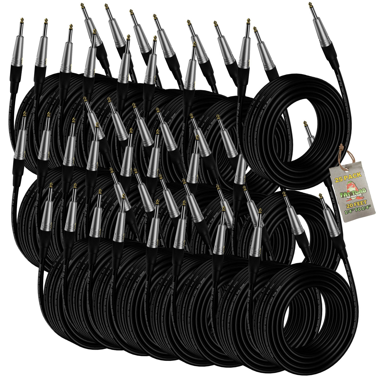 20FT Guitar Cords (24-Pack) by FAT TOAD - 24 AWG Instrument Cables for Electric Guitar, Bass, Amplifier, Speaker & Keyboard - Shielded 1/4-Inch Gold Straight-End Wires from GeekStands.com