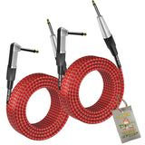 Guitar Cables (2 Pack) Right Angle to Straight-End Instrument Cord Tweed Cloth Jacket by FAT TOAD - Braided Woven 20 FT 1/4 Inch Gold Jack TS from GeekStands.com