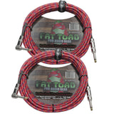 Guitar Cables (2 Pack) Right Angle to Straight-End Instrument Cord Tweed Cloth Jacket by FAT TOAD - Braided Woven 20 FT 1/4 Inch Gold Jack TS from GeekStands.com