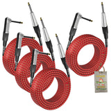 Guitar Cords (4 Pack) Right Angle to Straight-End Instrument Cable Tweed Cloth Jacket by FAT TOAD - Braided Woven 20FT 1/4 Inch Jack TS Electric AMP from GeekStands.com