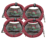 Guitar Cords (4 Pack) Right Angle to Straight-End Instrument Cable Tweed Cloth Jacket by FAT TOAD - Braided Woven 20FT 1/4 Inch Jack TS Electric AMP from GeekStands.com