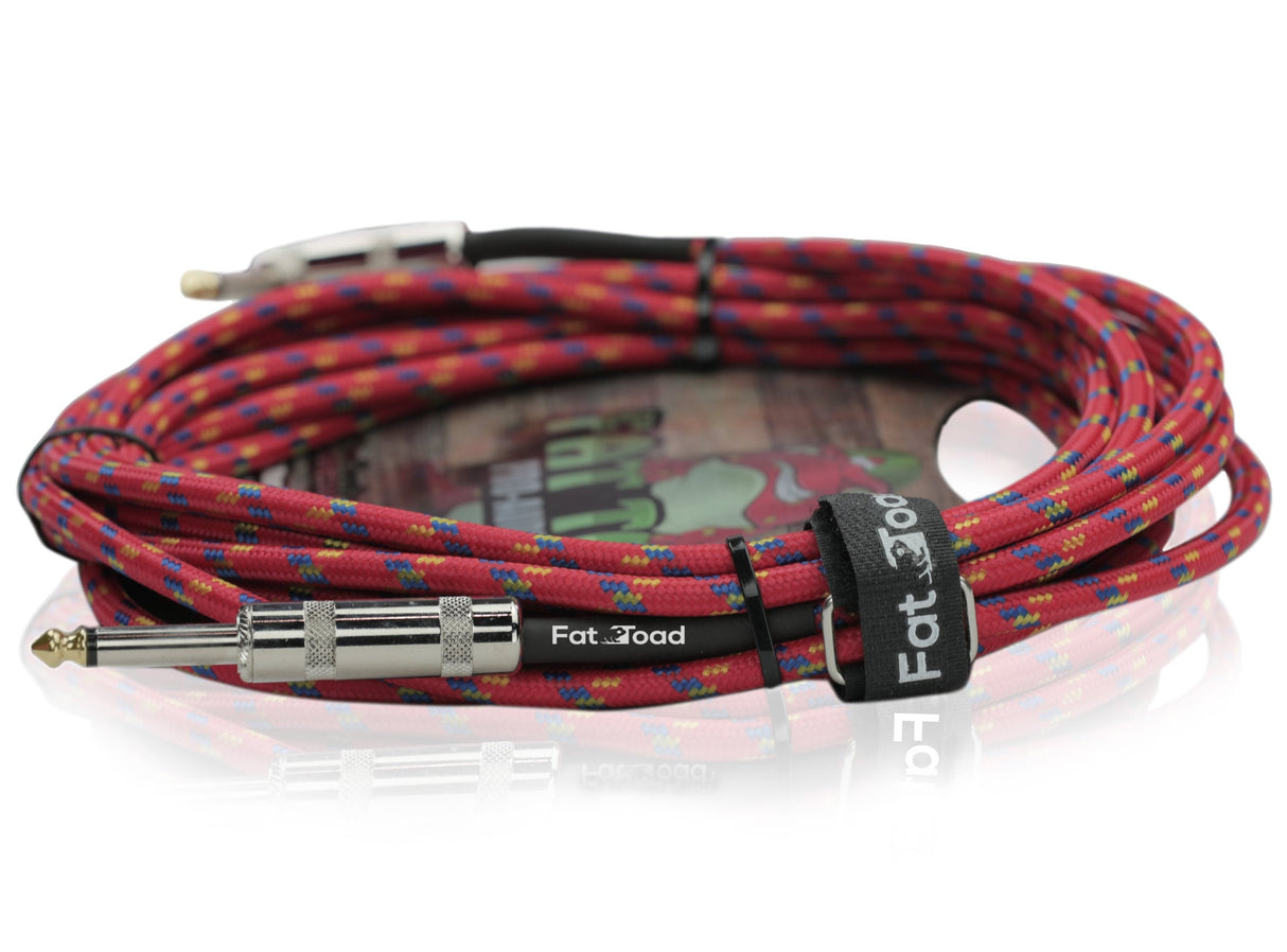Guitar Cords (4 Pack) Right Angle to Straight-End Instrument Cable Tweed Cloth Jacket by FAT TOAD - Braided Woven 20FT 1/4 Inch Jack TS Electric AMP from GeekStands.com
