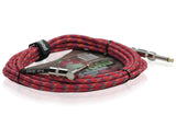 Guitar Cable Right Angled to 1/4 Straight-End Instrument Cord Tweed Cloth Jacket by FAT TOAD - Braided Woven 20FT Quarter Inch Gold Jack TS from GeekStands.com
