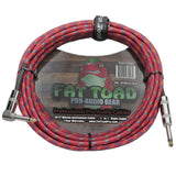 Guitar Cable Right Angled to 1/4 Straight-End Instrument Cord Tweed Cloth Jacket by FAT TOAD - Braided Woven 20FT Quarter Inch Gold Jack TS from GeekStands.com