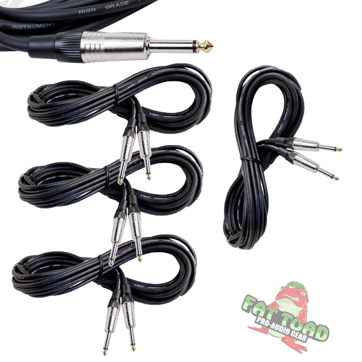 Guitar Cables (4 Pack) Instrument Cord by FAT TOAD | 24 AWG Patch Conductor for Electric or Acoustic Guitar, Bass, Amps, Keyboards & Pro-Audio DJ Recording Studio PA | 20FT 1/4 Inch Straight-End Wires from GeekStands.com