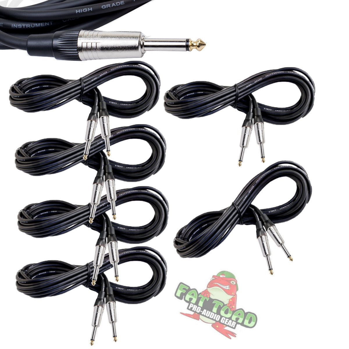 Guitar Cords (6 Pack) Instrument Cable by FAT TOAD | 20FT Wires 1/4 Inch Gold Straight-End for Electric, Acoustic, Bass, Keyboards, Speakers, Sound AMP & Music Recording Studio | Shielded 24 AWG Patch from GeekStands.com