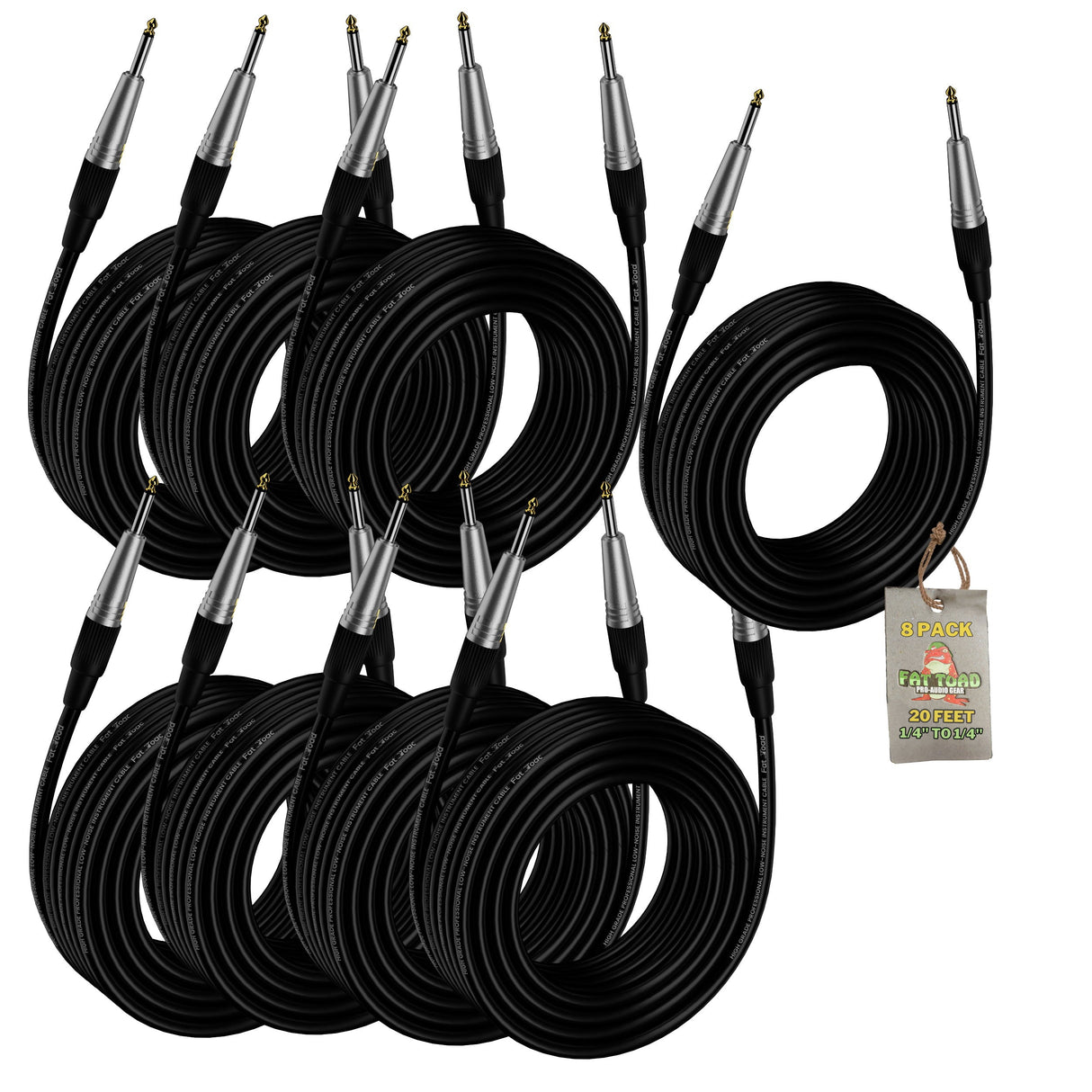 Guitar Cables (8 Pack) Instrument Cord by FAT TOAD - 24GA Patch Conductor for Electric or Acoustic Guitar, Bass, Pedals, Keyboards, Speakers, Amp from GeekStands.com