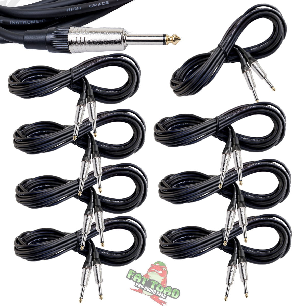 Guitar Cables (8 Pack) Instrument Cord by FAT TOAD - 24GA Patch Conductor for Electric or Acoustic Guitar, Bass, Pedals, Keyboards, Speakers, Amp from GeekStands.com