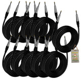 Guitar Cables (10 Pack) Instrument Cord by FAT TOAD | 24 AWG Patch Conductor for Electric Guitar, Bass, Amplifier, Speaker, Keyboard & Recording Studio | Shielded 20FT 1/4 Inch Gold Straight-End Wires from GeekStands.com