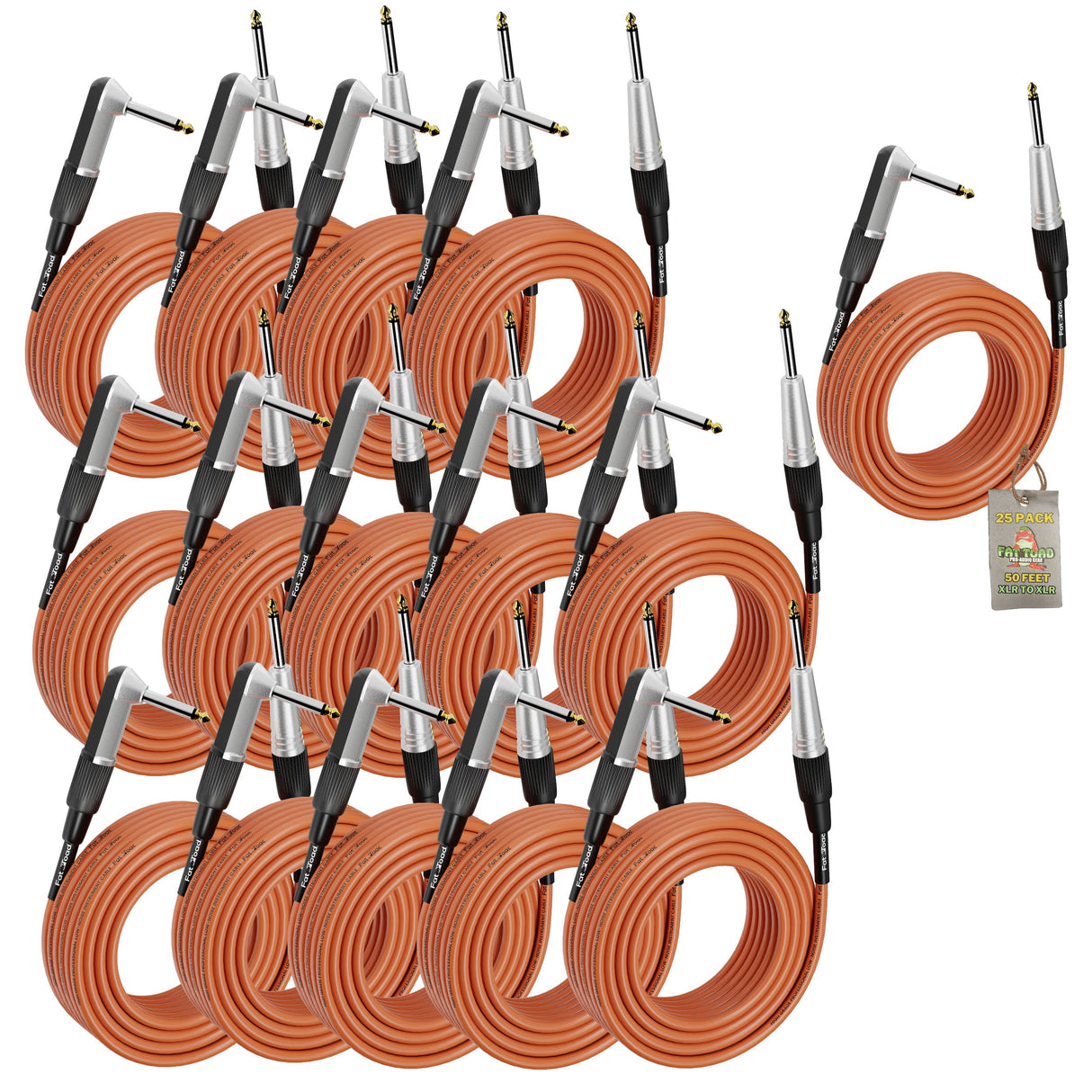 24 PACK - Right Angled Guitar Cables by FAT TOAD | Instrument Cords 20FT 1/4 Quarter Inch Straight-End 24GA Wires for Electric Guitar Pedal, Bass, Keyboards, Speaker Amplifier & Audio Studio Recording from GeekStands.com