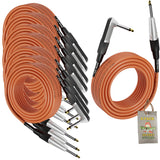 8 PACK - Guitar Cables Right Angled Instrument Cords by FAT TOAD | 20FT 1/4 Quarter Inch Straight-End 24 GA Wires for Electric Guitar Pedal, Bass, Keyboards, Speaker Amplifier & Audio Studio Recording from GeekStands.com