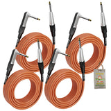 Guitar Cords (4 Pack) Right Angle Instrument Cable by FAT TOAD - 20FT 1/4 Inch Straight-End Wires for Electric Guitar, Bass, Keyboards & Music Studio from GeekStands.com