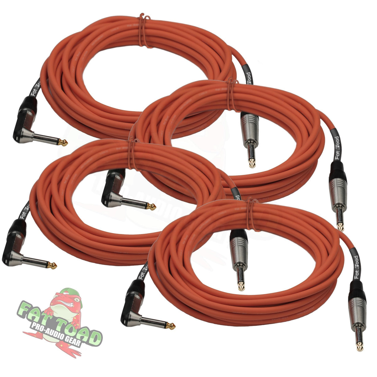 Guitar Cords (4 Pack) Right Angle Instrument Cable by FAT TOAD | 20FT 1/4 Inch Straight-End Wires for Electric Guitar, Bass, Keyboards & Music Sound Recording Studio | Shielded 24 AWG Patch Conductor from GeekStands.com