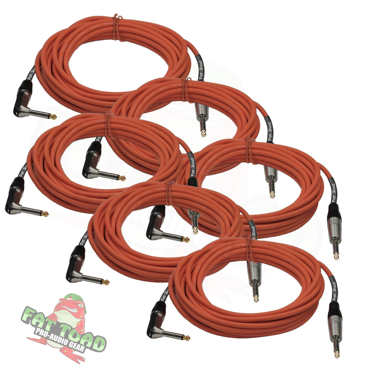 Guitar Cables (6 Pack) Right Angled Instrument Cord by FAT TOAD - 20FT 1/4 Quarter Inch Straight-End 20 GA Wires for Electric Guitar Pedal, Keyboards from GeekStands.com
