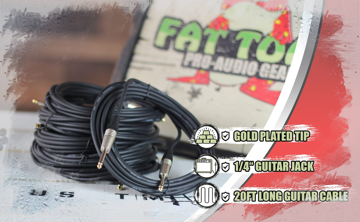 Guitar Cords (6 Pack) Instrument Cable by FAT TOAD | 20FT Wires 1/4 Inch Gold Straight-End for Electric, Acoustic, Bass, Keyboards, Speakers, Sound AMP & Music Recording Studio | Shielded 24 AWG Patch from GeekStands.com