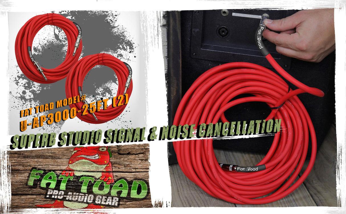 Male Jack Speaker Cables (2 Pack) (1/4" to 1/4) by FAT TOAD - 25ft Professional Pro Audio Red DJ Speakers PA Patch Cords - Quarter Inch 12 AWG Wire from GeekStands