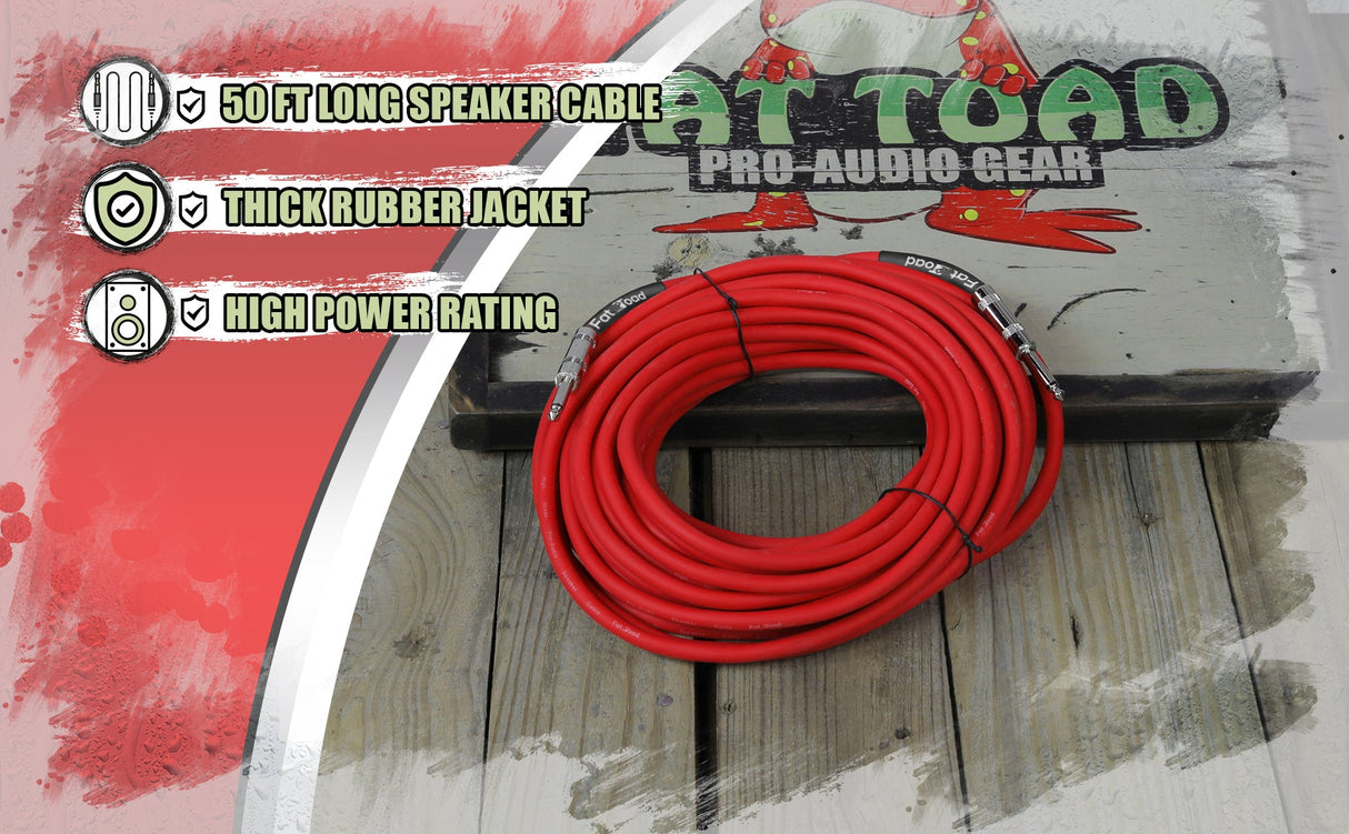 Speaker Cable (1/4" to 1/4) by FAT TOAD - 50ft Professional Pro Audio Red DJ Speaker PA Patch Cord from GeekStands