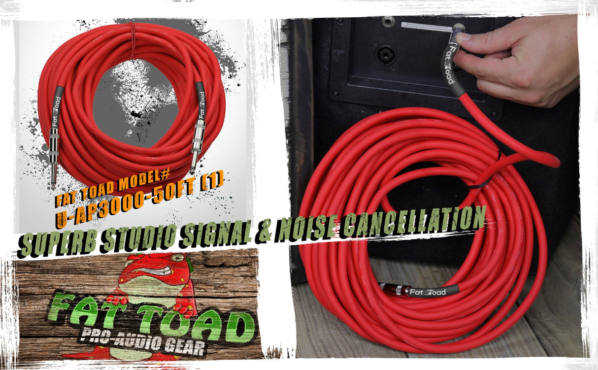 Speaker Cable (1/4" to 1/4) by FAT TOAD - 50ft Professional Pro Audio Red DJ Speaker PA Patch Cord from GeekStands