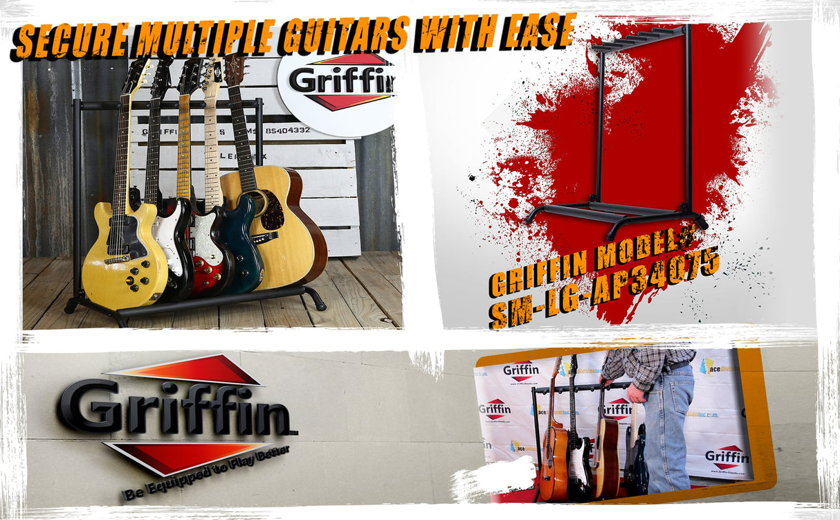 Five Guitar Rack Stand by GRIFFIN - Holder for 5 Guitars & Folds Up For Transport Neoprene Padding from GeekStands