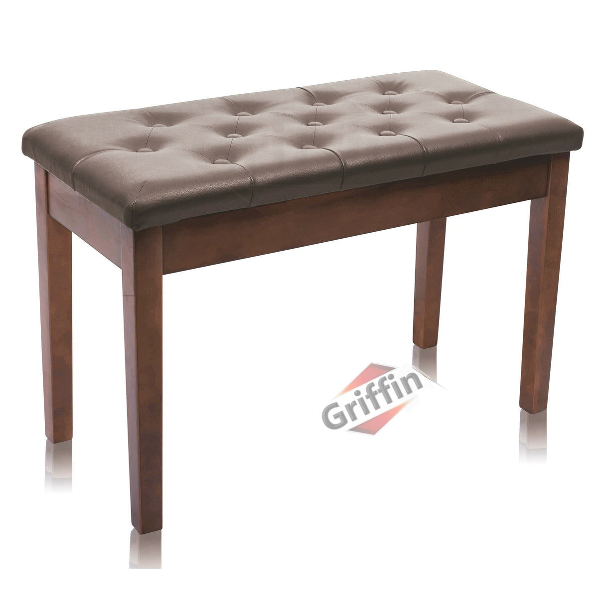 GRIFFIN Brown Wood PU Leather Piano Bench - Double Vintage Design, Ergonomic Chair Musicians Keyboard Stool - Cushion Duet Seat & Sheet Music Storage from GeekStands