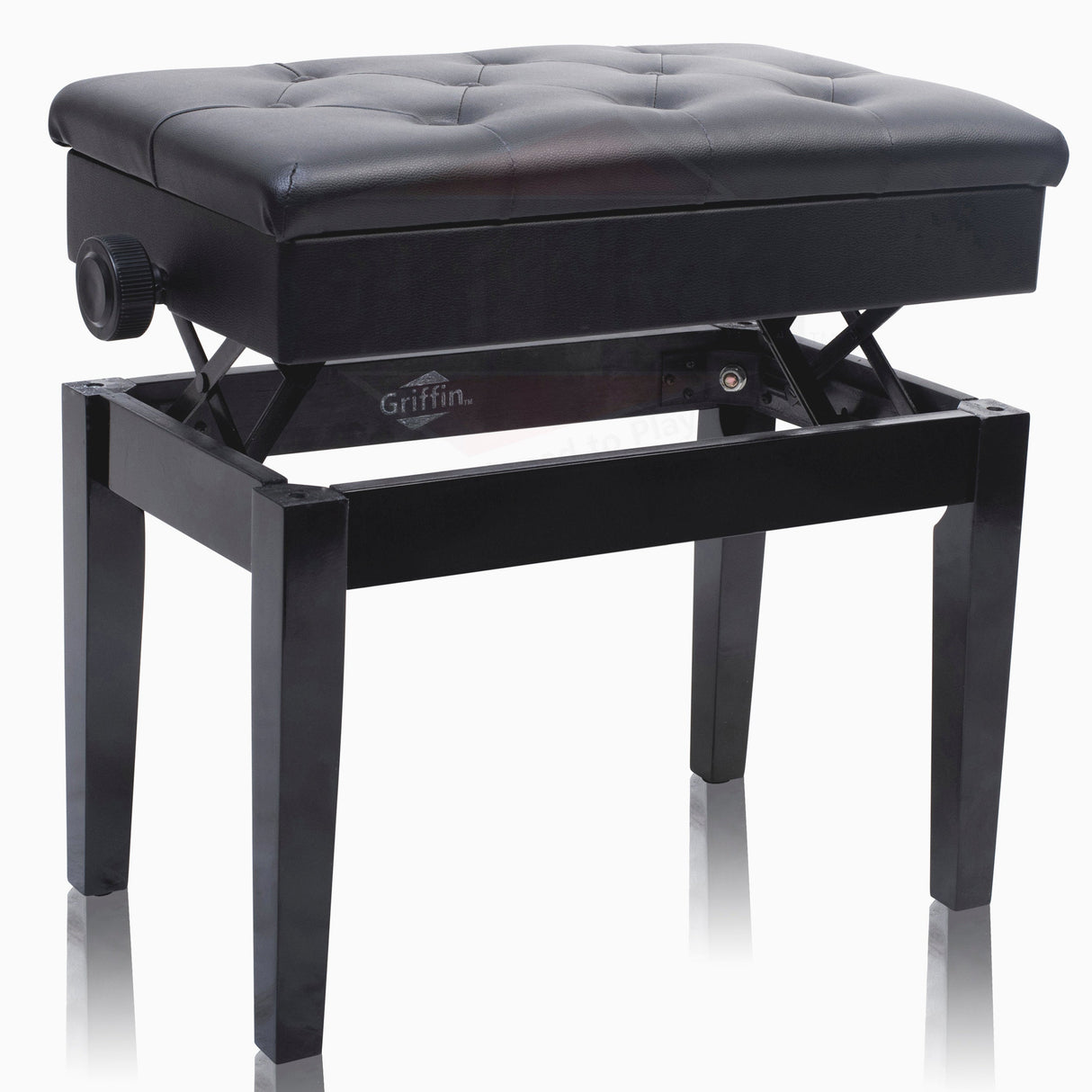 GRIFFIN Premium Antique Piano Bench - Adjustable Black Solid Wood Frame & PU Leather Padded Cushion - Vintage Ergonomic Musicians Keyboard Chair from GeekStands
