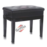 GRIFFIN Premium Antique Piano Bench - Adjustable Black Solid Wood Frame & PU Leather Padded Cushion from GeekStands