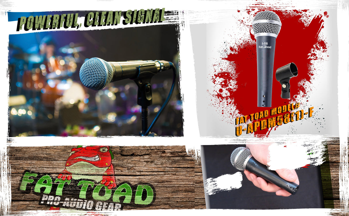 Cardioid Dynamic Microphone with Mic Clip by FAT TOAD - Vocal Handheld, Unidirectional Singing Mic from GeekStands