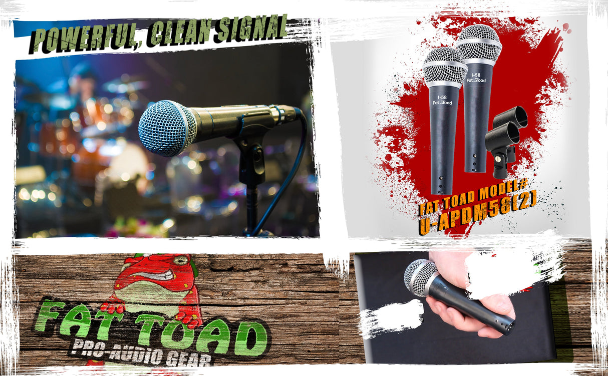 Dynamic Vocal Microphones with Clips (2 Pack) FAT TOAD - Cardioid Handheld, Unidirectional Mic from GeekStands