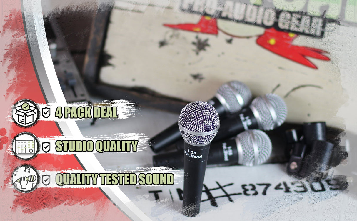 Cardioid Microphones with Clips (4 Pack) by FAT TOAD - Vocal Handheld, Wired Unidirectional Mic from GeekStands