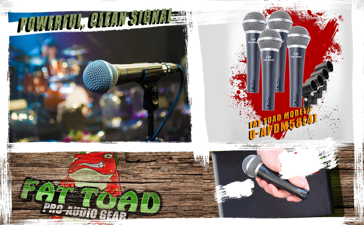Cardioid Microphones with Clips (4 Pack) by FAT TOAD - Vocal Handheld, Wired Unidirectional Mic from GeekStands