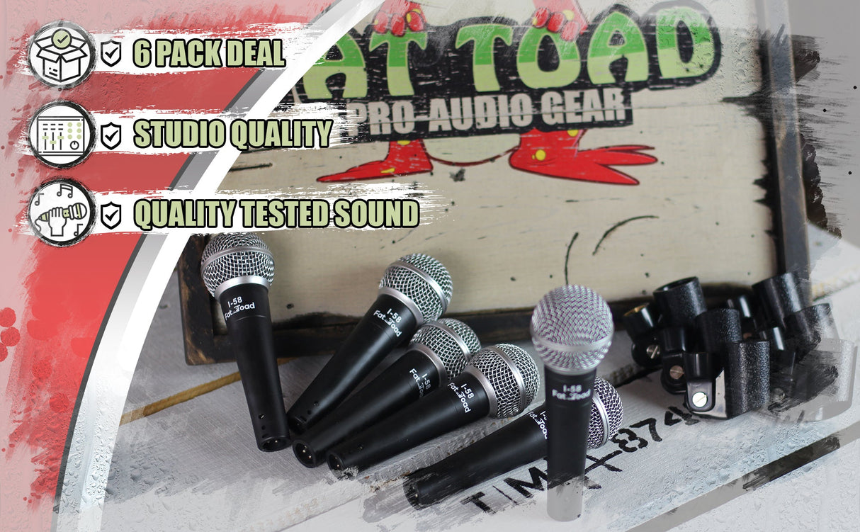 Cardioid Dynamic Microphones & Clips (6 Pack) by FAT TOAD - Professional Vocal Handheld, Unidirectional Mic - Singing Microphone Designed for DJ Stage from GeekStands
