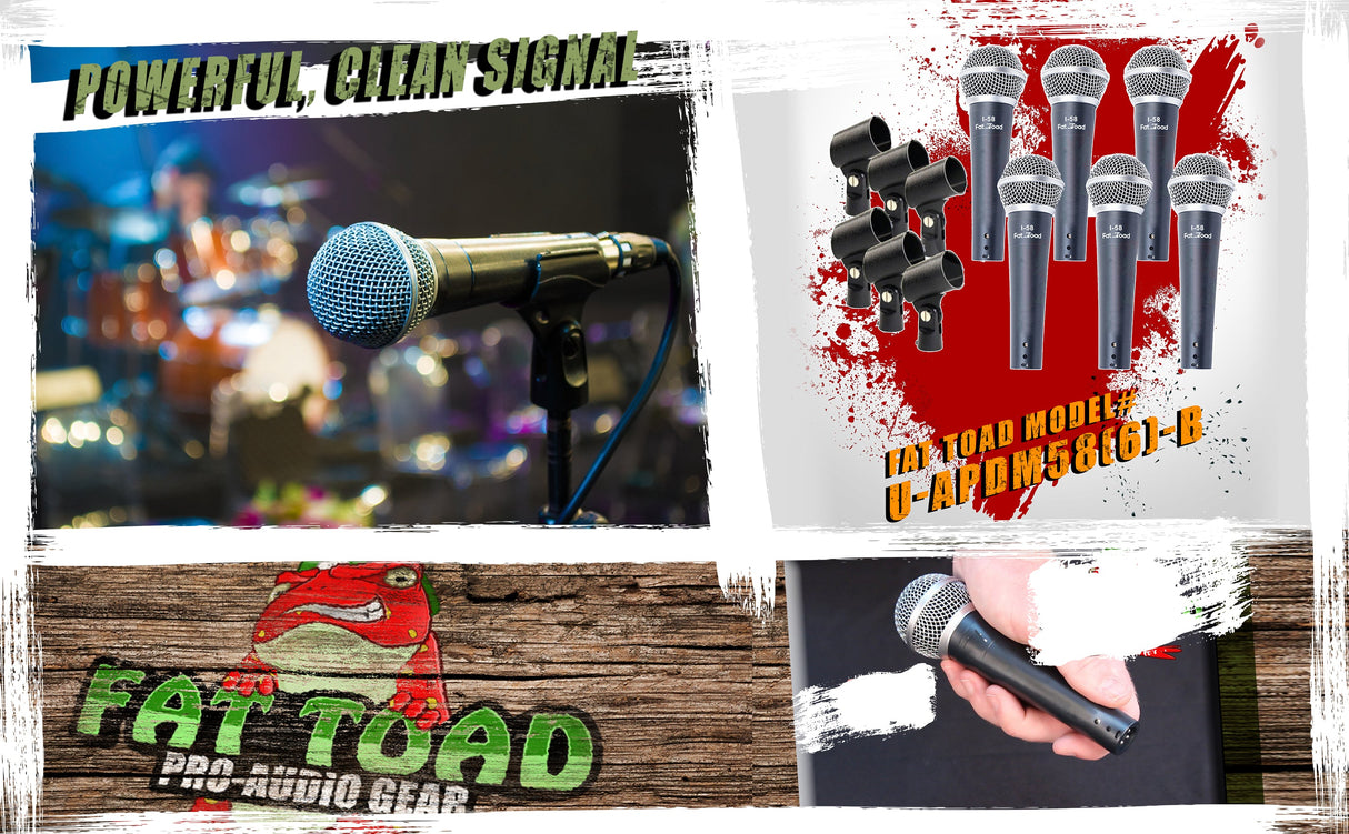 Cardioid Dynamic Microphones & Clips (6 Pack) by FAT TOAD - Professional Vocal Handheld, Unidirectional Mic - Singing Microphone Designed for DJ Stage from GeekStands