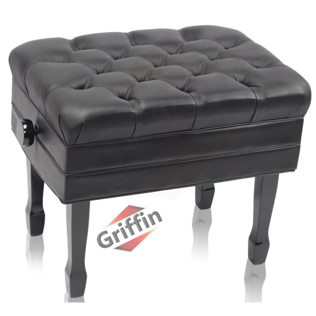 Genuine Leather Adjustable Piano Bench by GRIFFIN - Black Solid Wood Vintage Style & Heavy-Duty from GeekStands
